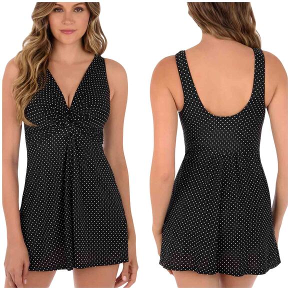 Miraclesuit NWOT Marais Swim Dress Pin Point Black Size 18 Wireless Slimming